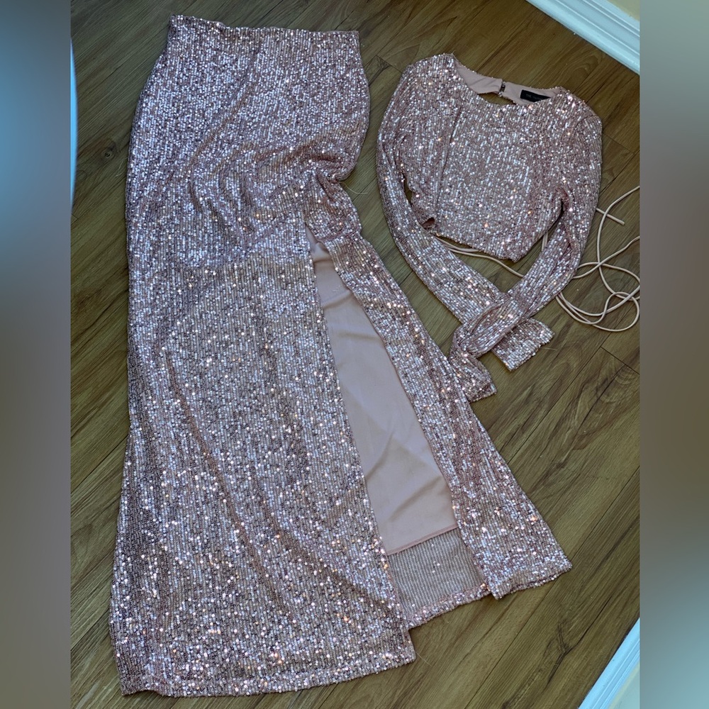 The Vintage Shop Rose Gold Sequin Crop Set
